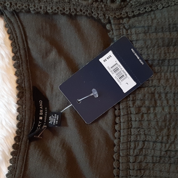 Lucky Brand Olive Green embroidered top, size large, NWT - Picture 5 of 10